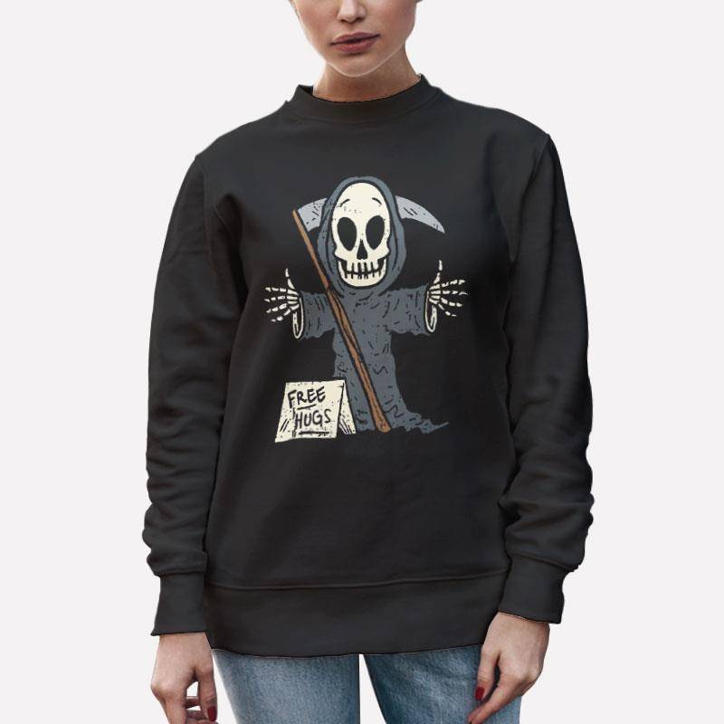 Unisex Sweatshirt Black Funny Free Hugs Reaper Skull Rock T Shirt