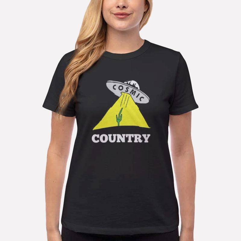 Women T Shirt Black Cactus Space Ship Cosmic Country T Shirt