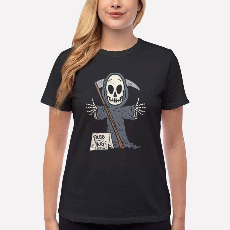 Women T Shirt Black Funny Free Hugs Reaper Skull Rock T Shirt