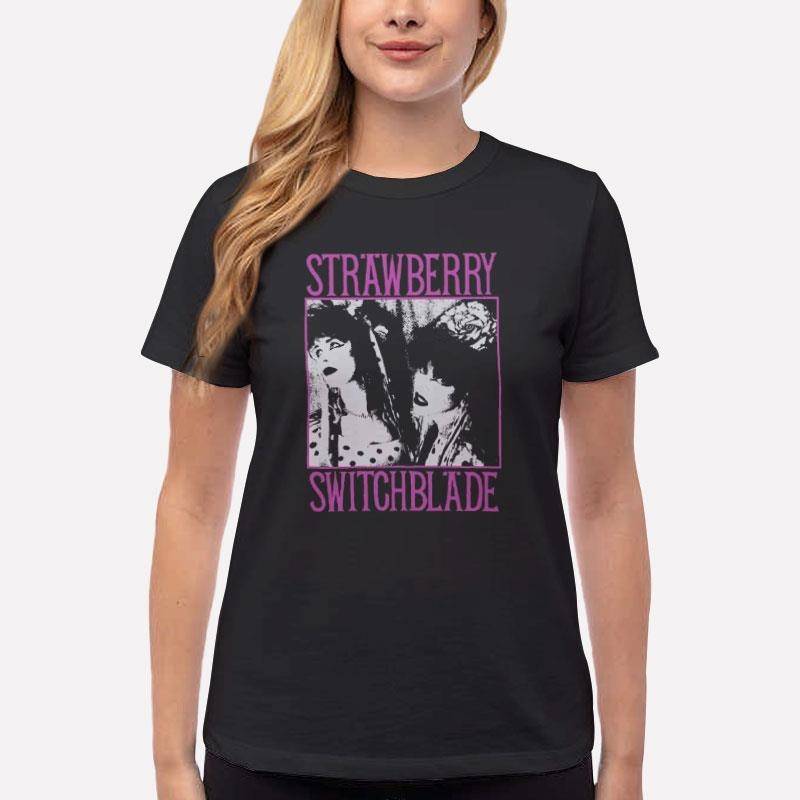 Women T Shirt Black Retro Vintage Strawberry Switchblade Band T Shirt