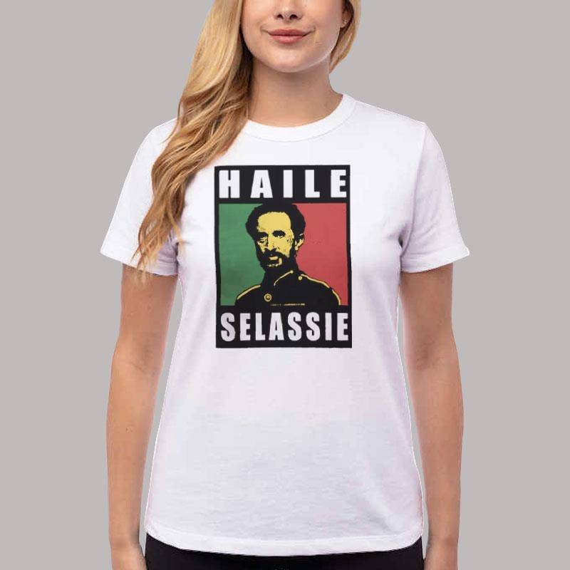 Women T Shirt White Vintage Inspired Haile Selassie Emperor T Shirt