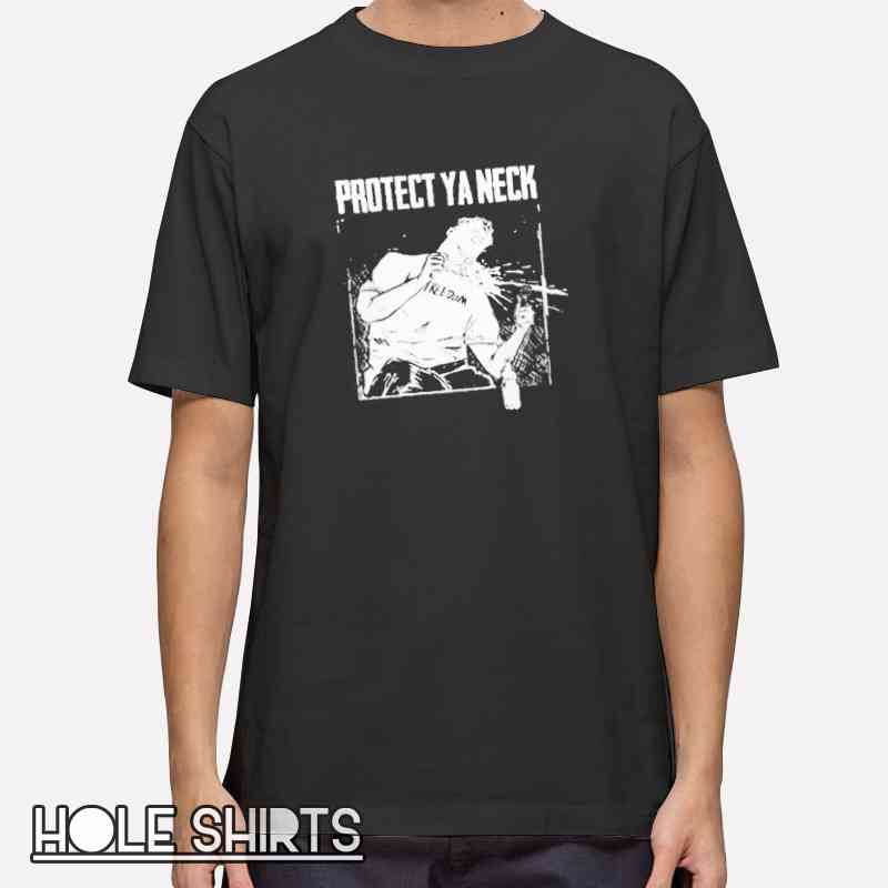 Vintage freedom graphic t-shirt featuring “Protect Ya Neck” slogan with patriotic style design, bold political statement tee for activism events, rallies, and casual streetwear fashion.