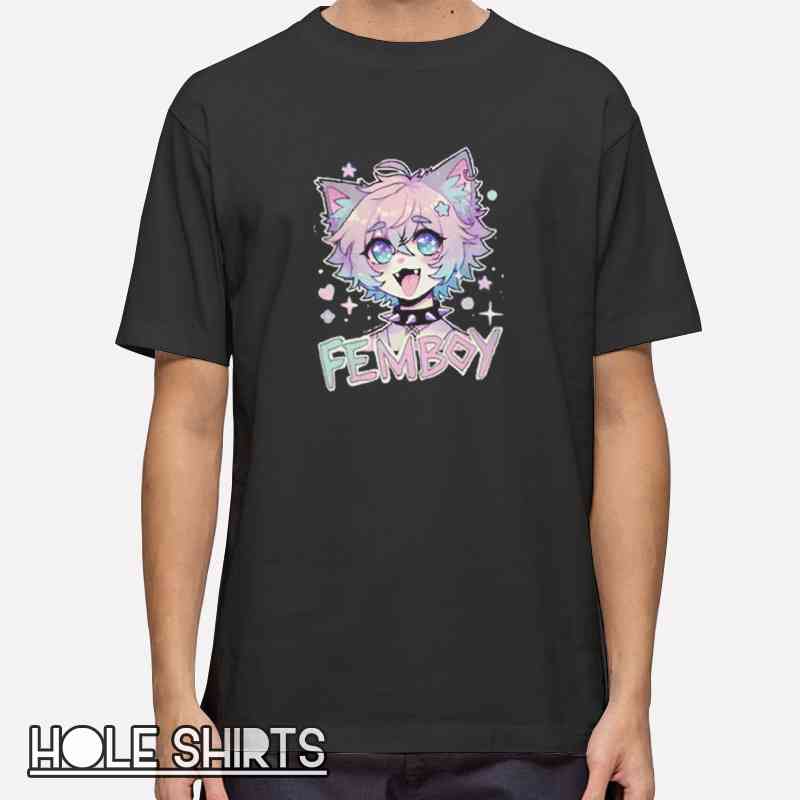 Kawaii Anime Cat Shirt with cute furry cat character design, pastel anime aesthetic tee, adorable manga-style graphic t-shirt for anime fans and cat lovers