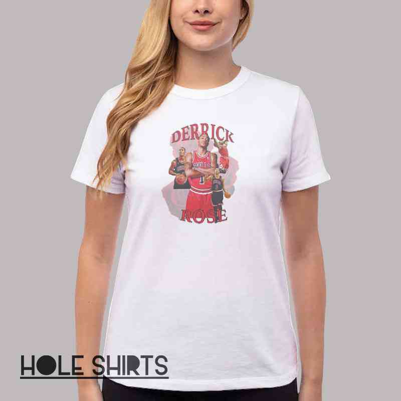 Vintage D Rose Hoops Legend Basketball Shirt Women T Shirt White