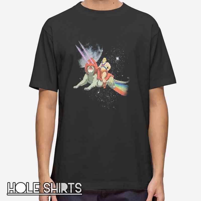 Vtg Parody He Man And Battle Cat Shirt with retro cartoon parody design, vintage style graphic tee, 80s animation inspired t-shirt for fans of classic cartoons