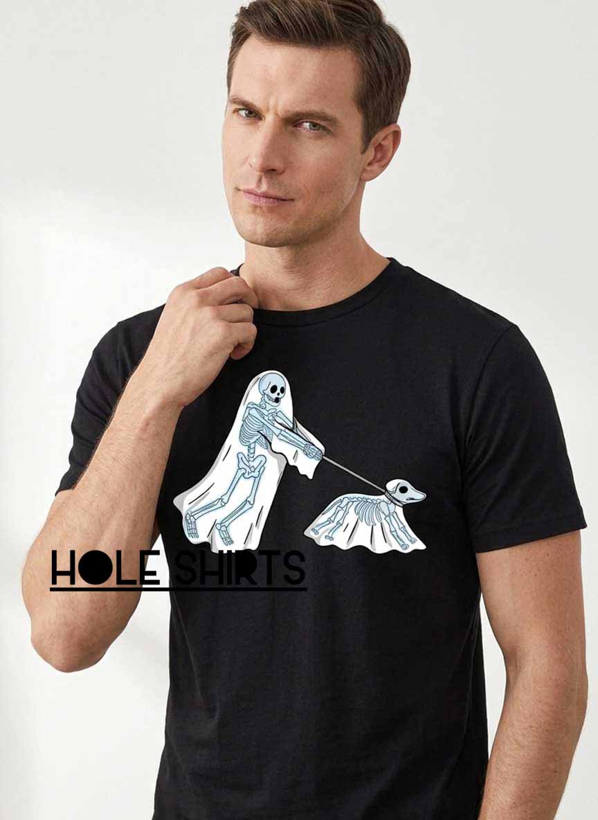 Cute Halloween Ghost Walking A Dog Graphic Tee
