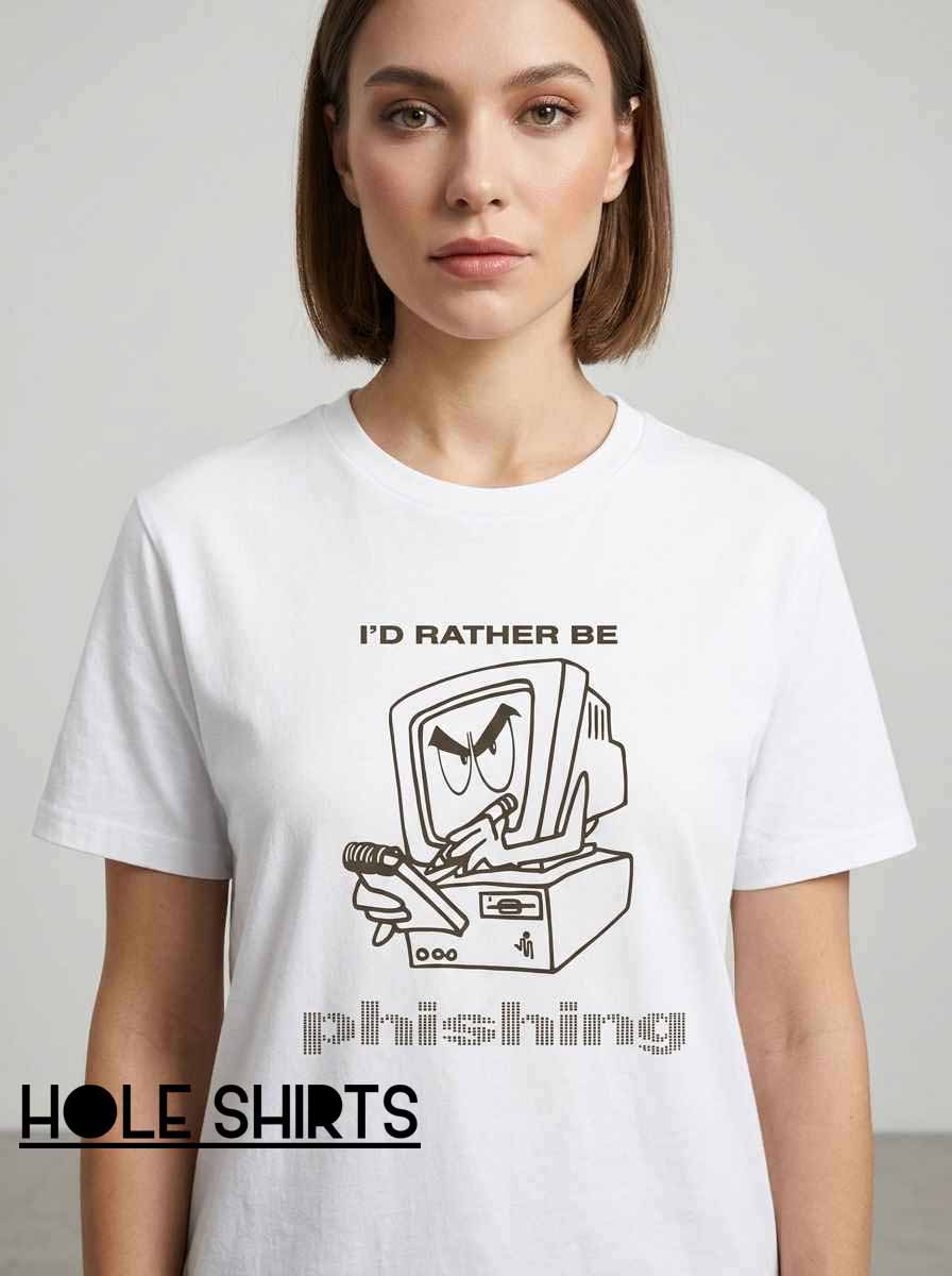 Funny I'd Rather Be Pishing Angry Computer Shirt featuring humorous computer-themed graphics, sarcastic text, internet meme humor, and quirky novelty apparel for tech enthusiasts, computer users, and fans of funny statement tees.