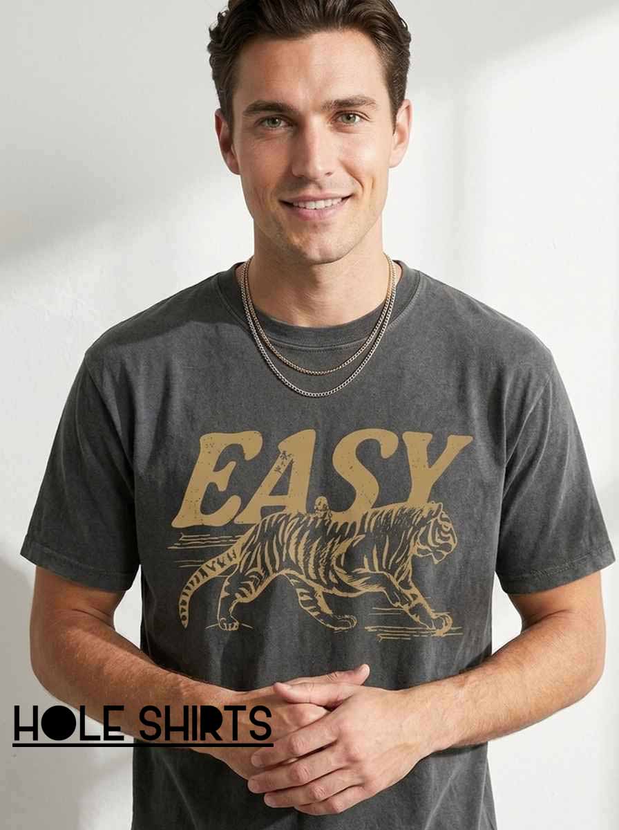 Retro Easy Tiger Art Line Shirt featuring minimalist tiger line art, vintage-inspired illustration, bold animal artwork, and artistic graphic tee styling for fans of retro fashion and wildlife-inspired designs.
